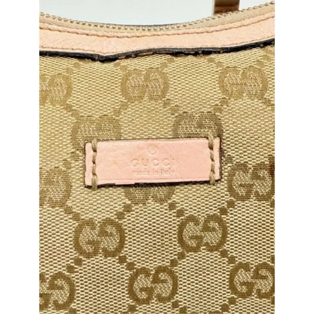 Gucci Monogram Web Medium Half Moon pastel Accents Canvas W/Leather trim.